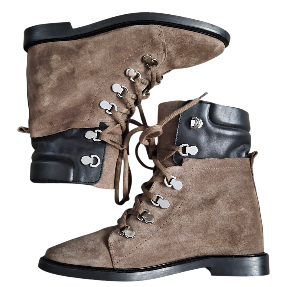 Aquatalia Boots Clarisa Suede Brown and Leather Italian Ankle Boots sz 8.5